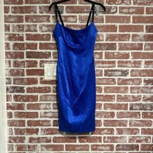 Mark Wong Nark Y2K Vintage Avant Garde Satin Bodycon Dress Royal Blue Size S
